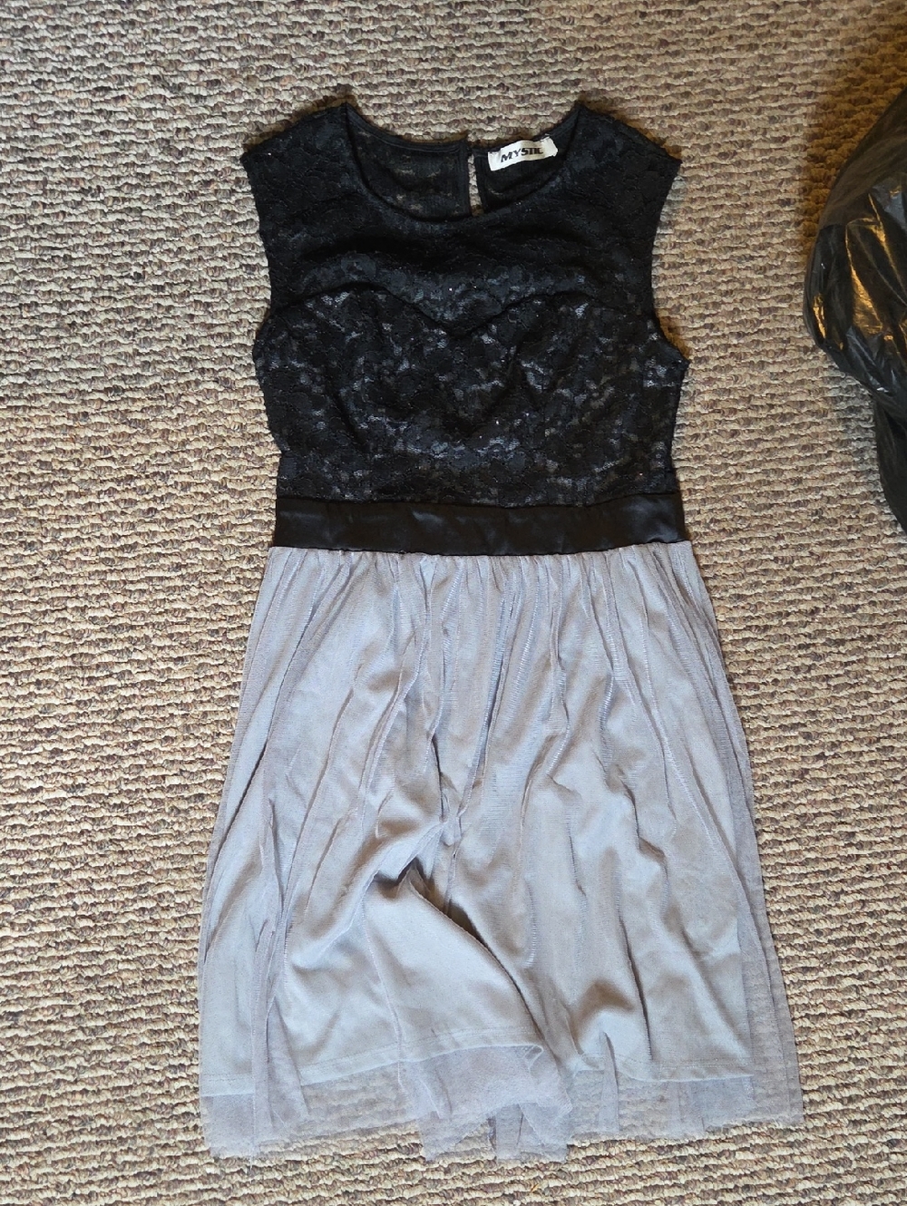 Black Lace & Light Gray Tulle Dress